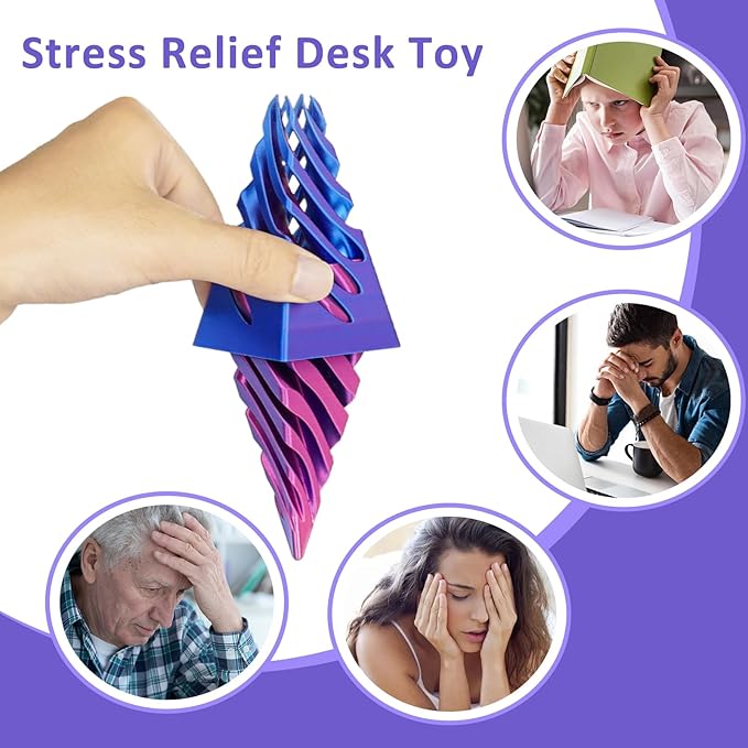 3PCS Impossible Cone,3D Printed Spiral Cone Fidget Toys,Impossible Pyramid Passthrough Sculpture,Stress Relieving Toys for Adults and Kids,Stocking Filler White Elephant Gifts(Light Purple)