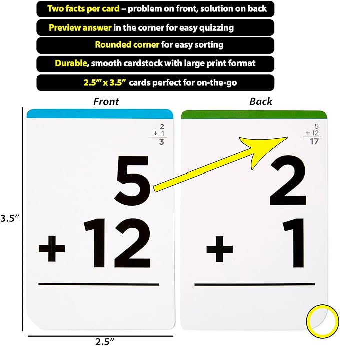 Think Tank Scholar Addition Flash Cards - 150 Facts 1-12 - Award Winning Math Flashcards for Toddlers 2-4 - Kids Ages 4-8 in Kindergarten, 1st, 2nd, 3rd Grade & Homeschool - Teaching Methods & Games