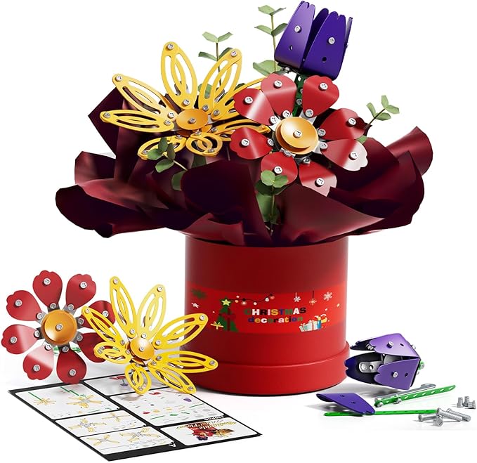 229Pcs Metal Flower Bouquet Kit, Flowers Garden Building Set Toys for Kids Ages 8-12, STEM Project Building Toy with Storage Box, Birthday for Girls 8 9 10 11 Years Old