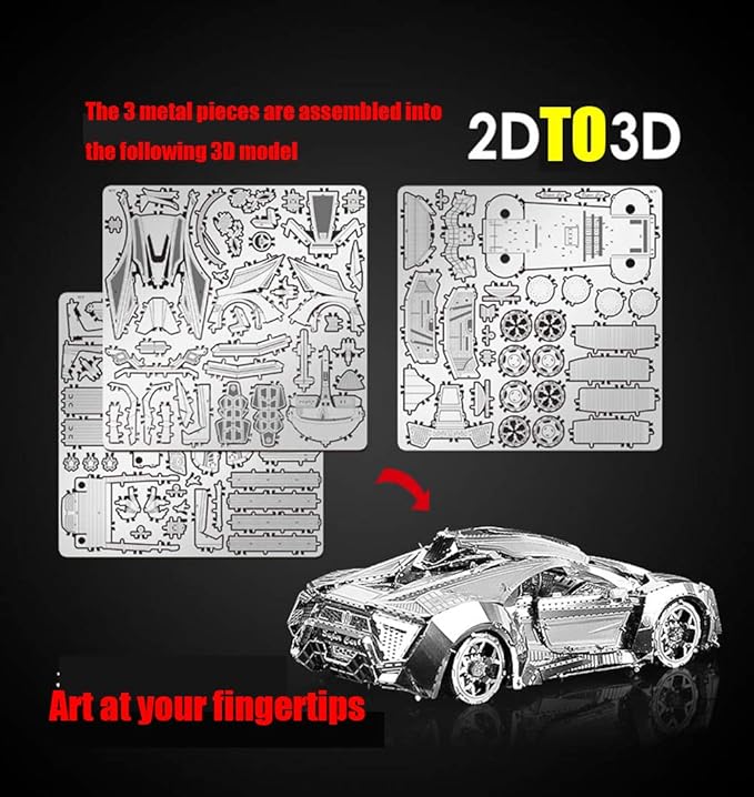 DIY 3D Car Metal Model 3D Puzzle 3D Laser Cut Jigsaw Toys 3D Metal Model Kit for Adults&Kids Mechanical Model Educational Toy Indoor Decoration Desk Toy Birthday Gift Collection Brain Teaser Puzzles
