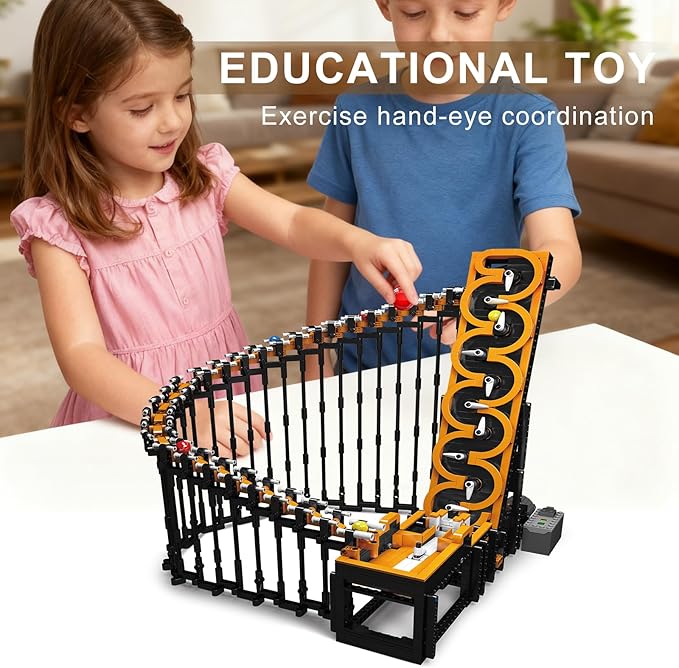 Sosuy Motorized Harp Marble Roller Coaster Building Blocks Set, 1547+ Pcs, Track with Loops & Lift Mechanism, STEM Toys for Boys Girls Teens Adults, for Boys Kids Men Women
