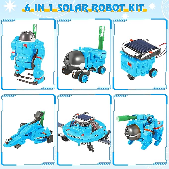 STEM Projects for Kids Ages 8-12 Solar Robot Kit 6-in-1 Space Toys for 10-Year-Old Boy Girl Gift Toys Science Kits Christmas Birthday Gifts for 8 9 10 11 12 Year Old, Blue