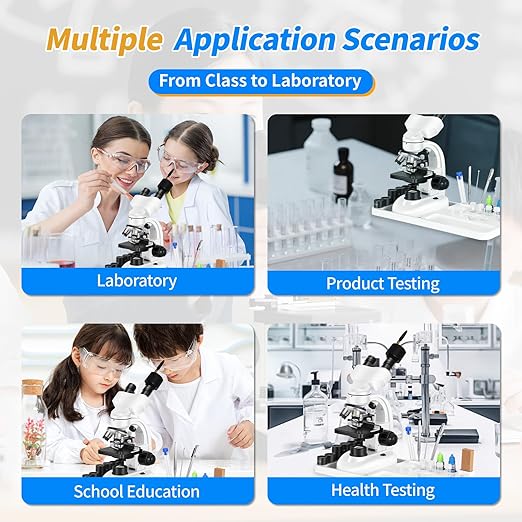 Compound Binocular Microscope, WF10x and WF25x Eyepieces,40X-2000X Magnification, LED Illumination Two-Layer Mechanical Stage…