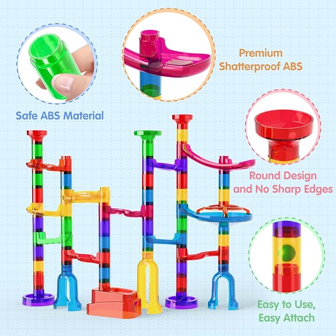 Marble Run, 109Pcs Marble Maze Game Building Toys for Kid, Upgrade Mable Track Race Construction STEM Learning Toy, Birthday for Boys Girls Aged 3-12