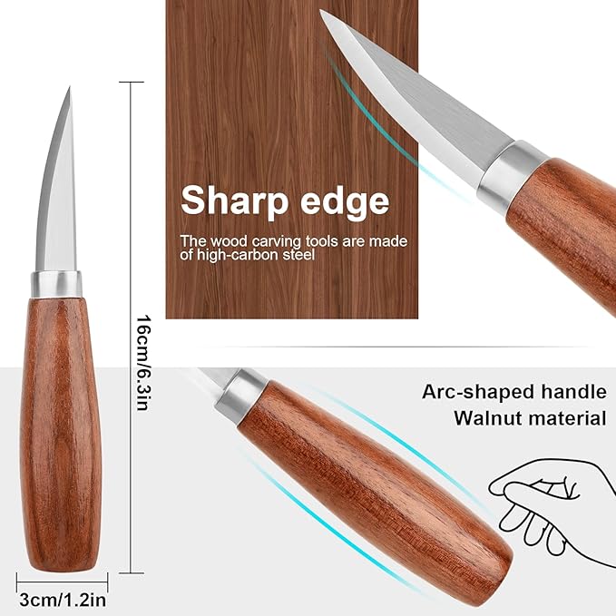 Wood Carving Kit Whittling Kit Wood Carving Tools Set for DIY Crafts with Detail,Roughing,Sloyd,Hook Knife,Whittling Knives for Wood DIY Beginners (Brown)
