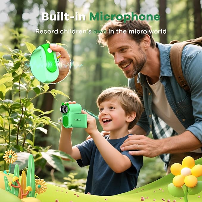 HP60 IPS Microscope for Kids: [Auto On & Off] [3-in-1] 2" Portable Handheld Microscope Miniscope, Pocket Mini Scope Educational Science Kit, Christmas Birthday Gifts for Kids, PC View, Green