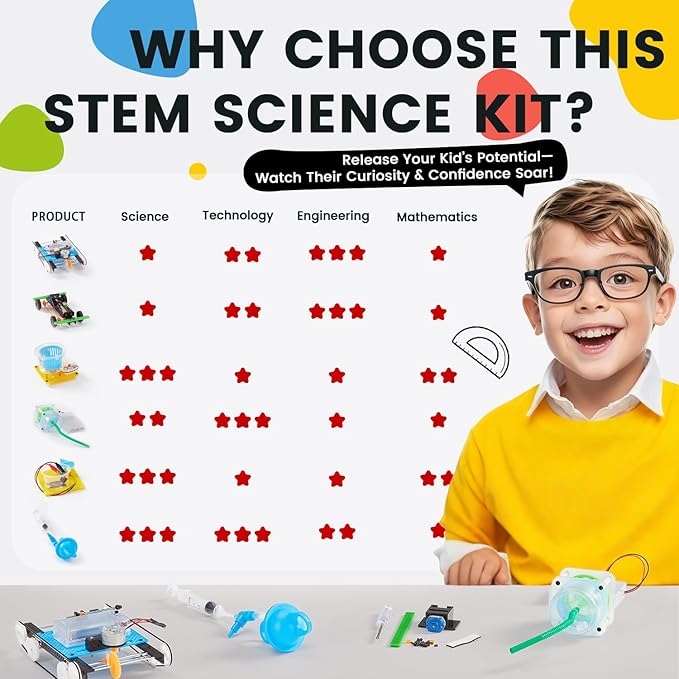 6-in-1 STEM Science Kits for Kids Age 8-12, Home Lab Adventure Kit: Tank & Car Building, Centrifuge Model, Saltwater Generator, Magdeburg Hemisphere | Educational Gifts for Teen Boys