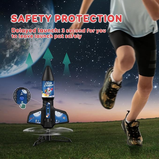 Rceico Rocket Launcher for Kids 200ft of Flight Altitude Model Rocket Kits with Launch Set, Parachute Safely, Outdoor Toys Christmas Birthday Gifts for Kids Boys & Girls Ages 8-13