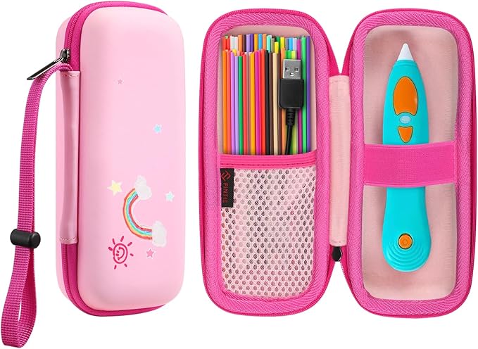 FINTIE Case Compatible with 3Doodler Start+ Essentials (2024/2023) 3D Printing Pen for Kids, Hard Storage Organizer Box with Hand Strap for Printing Filament Refill, USB Charger (Box Only), Pink
