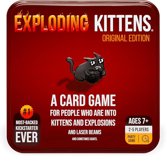 Exploding Kittens Original Edition in Collectible Tin - Fun & Hilarious Card Game for Kids and Adults, Ideal for Party Family Game Night and Party, 56 Cards Included
