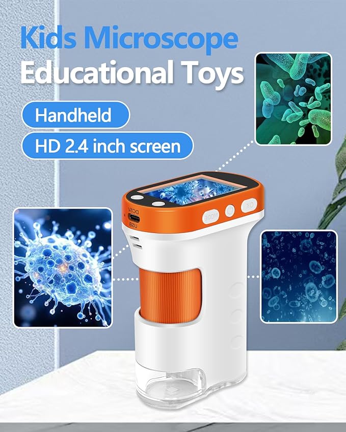 OZSTAR Microscope for Kids 1000x Magnification, 2.4-inch ScreenPocket Microscope with Photo and Video Recording (with Slide Kit) Portable Educational Gift