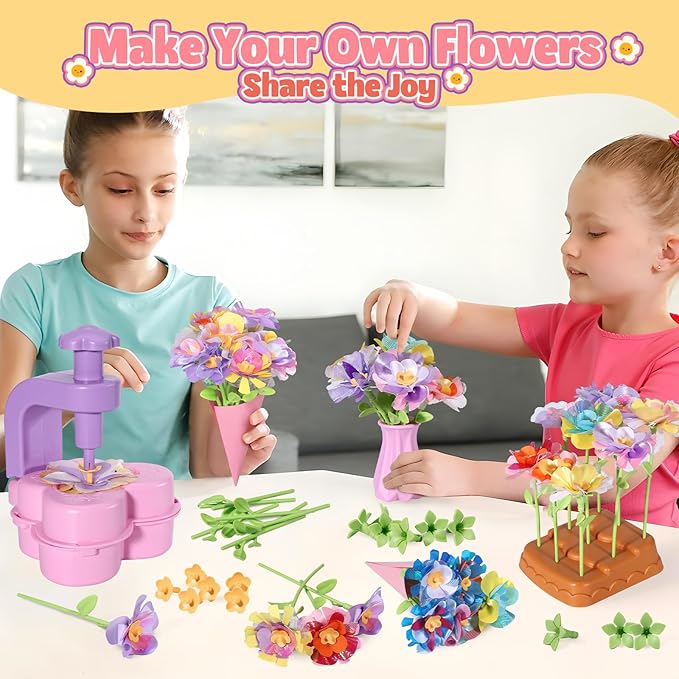 Crelloci Fabric Flower Bouquet Toys, DIY Arts & Crafts Kits for Kids Ages 3-12, DIY Flower Craft Kits for Toddlers, Educational Activity Preschool Birthday Gifts for 4 5 6 7 8 9 10 Year Old Girls