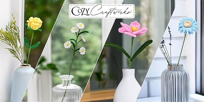 WeVeel Cozy Craftworks Chenille Stem Flower Craft Kit for Adults – Create 6 Colorful Blooms (Lily, Rose, Calla Lily, Tulip, Gerbera & Daisy) – Relaxing DIY Arts & Crafts Kit with All Supplies