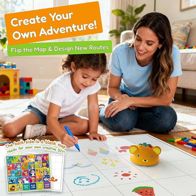 Robot Bear Screen-Free Coding Robot for Kids Ages 3-5, First Coding Toy with Lights, Sounds & Alphabet Map, STEM Learning Toy Birthday Gift for Boys & Girls
