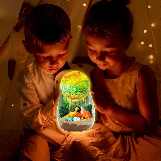 SCWGTPJ Dinosaur Gifts for Boys-Dinosaur Terrarium Crafts Kit, Birthday Gift for Kids Boys,Arts and Craft, DIY Moon Lamp LED Night Light Christmas Gifts