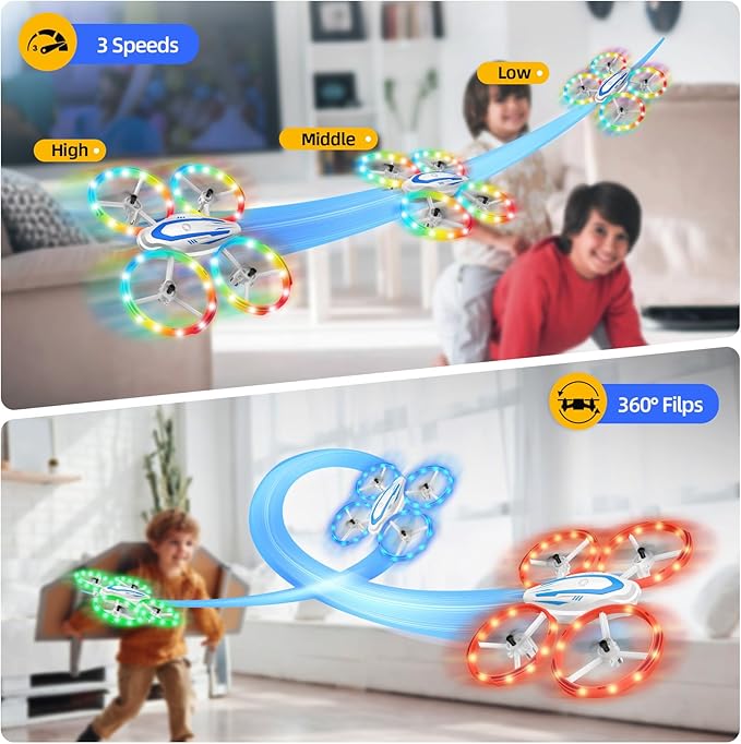Mini Drone for Kids and Beginners, RC Quadcopter Drone with Colorful Light, One Key Start, Altitude Hold, Headless Mode, 3D Flips, Indoor RC Helicopter Toy for Boys and Girls