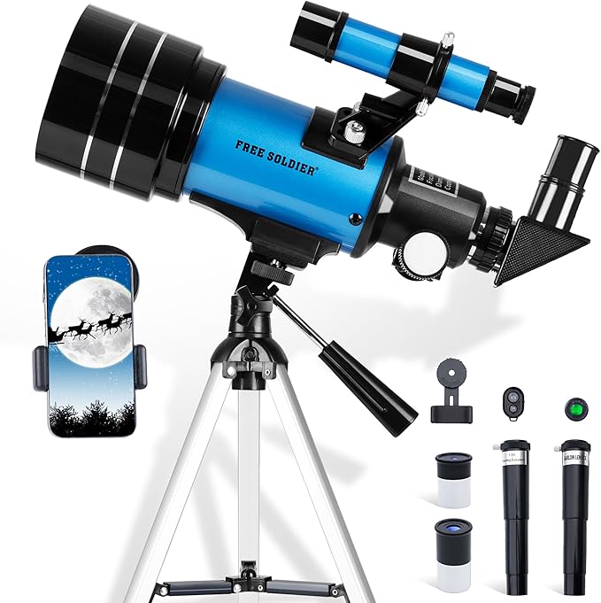 Telescope for Adults Astronomy 70mm Aperture 300mm Focal Length Portable Astronomical Telescope for Beginners Age Over 8 Years Old with Wireless Remote Carry Bag Tripod (Blue)
