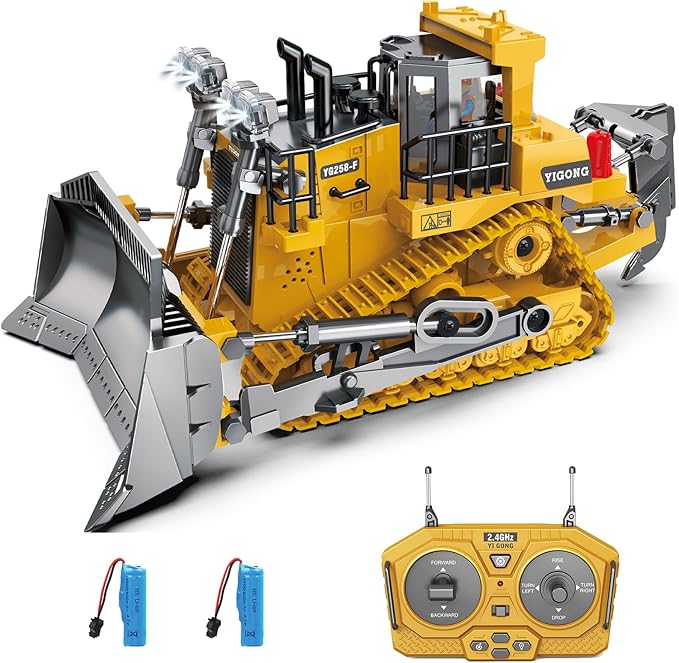 Rc Bulldozer Toys for Boys,Construction Remote Control Bulldozer with Metal bulldozing Shovel Lights/Sounds for Kids Boys