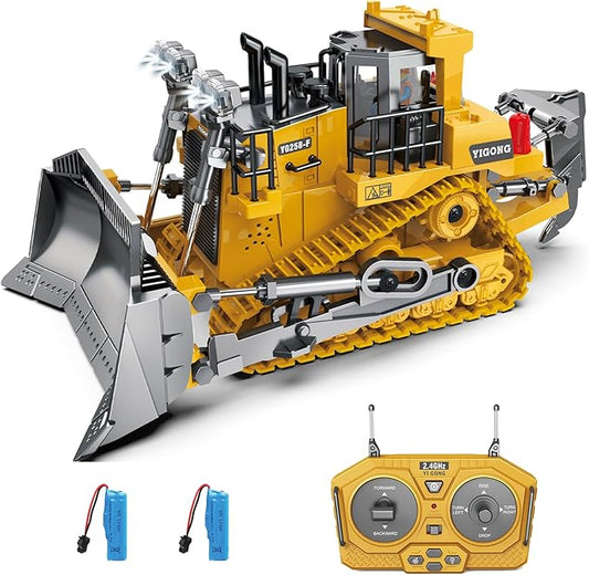 Rc Bulldozer Toys for Boys,Construction Remote Control Bulldozer with Metal bulldozing Shovel Lights/Sounds for Kids Boys