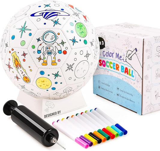 ZOOJOY Color Your Own Soccer Ball with Markers, Soccer Gifts for Girls Boys, Size 3 Astronaut Paint Personalized Arts and Crafts Kit for Kids, Ball Game Birthday Gift Toys for Toddlers 3-10