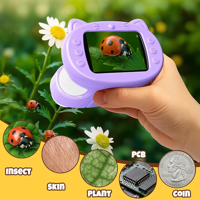 1000X Handheld Digital Microscope for Kids: 4K Mini Pocket Portable 2.4" Microscopes Toys STEM Electronic Learning Educational Science 8-12 Birthday Gift for Smart Kid 4 5 6 7 Year Old Boy Girl
