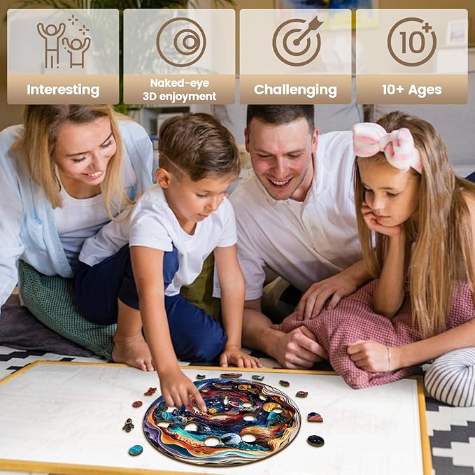 Wooden Puzzle for Adults-3D Visual Effect Universe Unique Shape Advanced Wooden Jigsaw Puzzle for Adults and Kids,Best Birthday Gift,Wood Box Craft Kit (Medium)