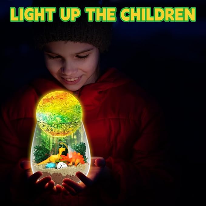 SCWGTPJ Dinosaur Gifts for Boys-Dinosaur Terrarium Crafts Kit, Birthday Gift for Kids Boys,Arts and Craft, DIY Moon Lamp LED Night Light Christmas Gifts