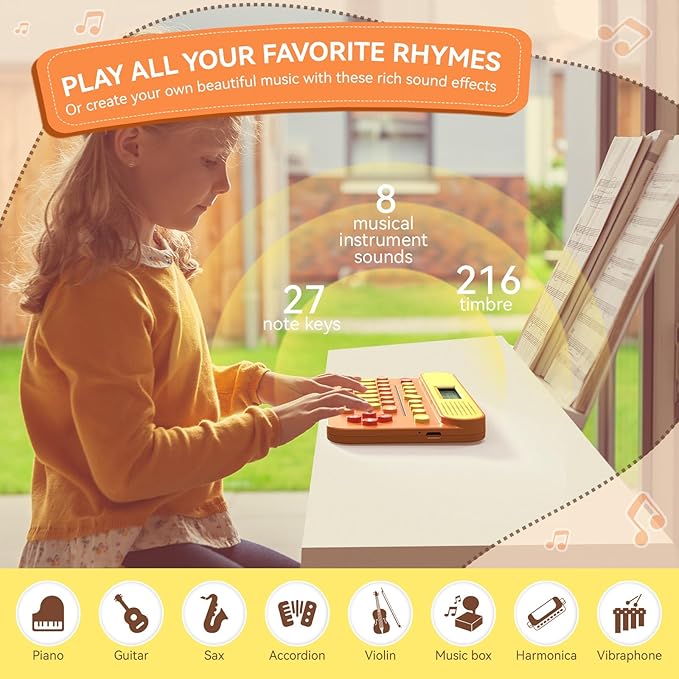 HOMESTEC Mini Music Learning Keyboard, 23 Keys, 4 Chords, 8 Instruments Sounds, Multifunction Music Educational Instrument Toy for 3, 4, 5, 6, 7, 8 Girls and Boys