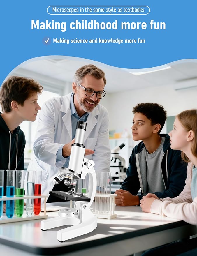 Compound Microscope for Adults & Kids - 40X-2000X High-Power Biological Microscope for Students, School Lab & Home Education, with Slides Set & Phone Adapter