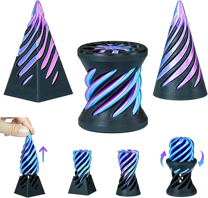3PCS Impossible Cone,3D Printed Spiral Cone Fidget Toys,Impossible Pyramid Passthrough Sculpture,Stress Relieving Toys for Adults and Kids,Stocking Filler White Elephant Gifts (Purple+Black)