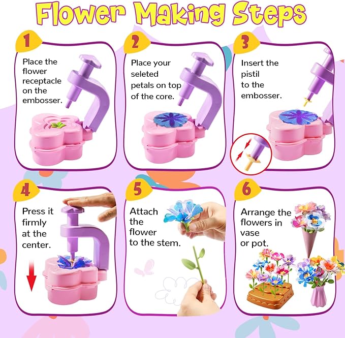 GPPNKC Flower Bouquet Craft Kit Flowers Market Toy Educational Toys Fun DIY Activity Set Christmas Birthday Gift for 4 5 6 7 8+ Year Old Girls and Boys