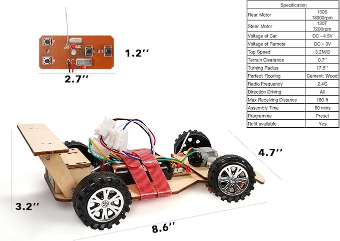 Wooden 2.4Ghz Wireless Remote Control Racing Car Kit F1 - Science Project for for Kids,Students,Education,School Model Car Kit to Build Experiment (3 Pack of Red)