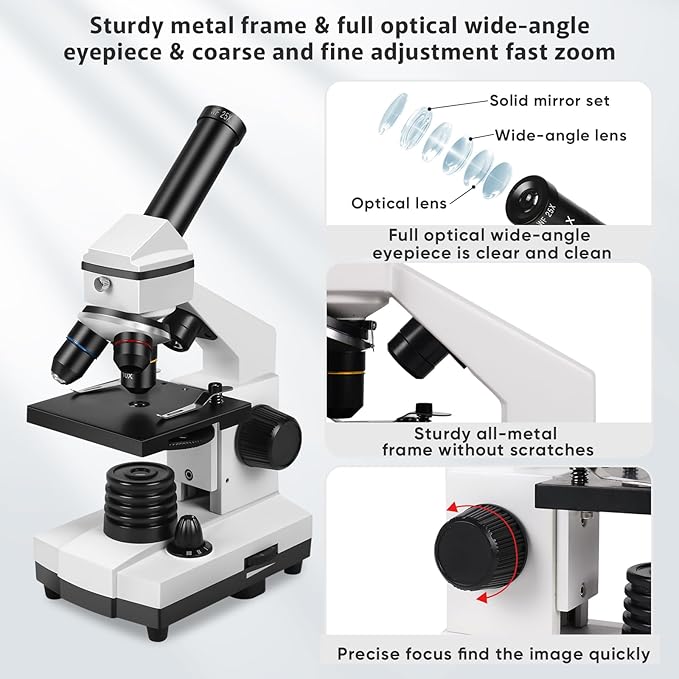 Microscope for Adults Professional:Compound Microscope for Kids 8-12,100X-2000X Kids Microscope Kit with Prepared Microscope Slides and Covers,Plant Stereo Microscopes for Kids Homeschool Lab