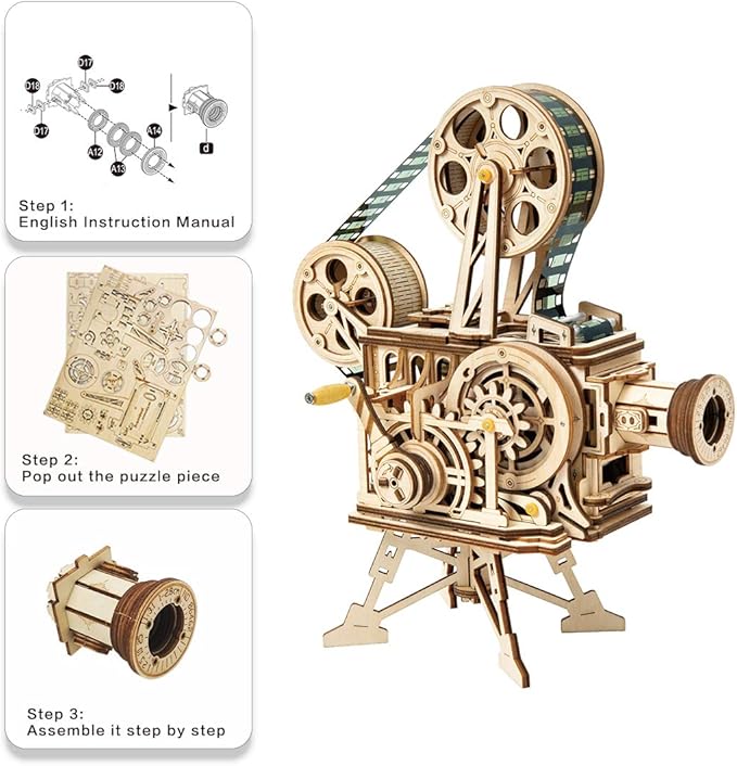 ROKR 3D Wooden Puzzle for Adults-Vitascope Model Building Kit-Wooden Vintage Projector Craft for Adults