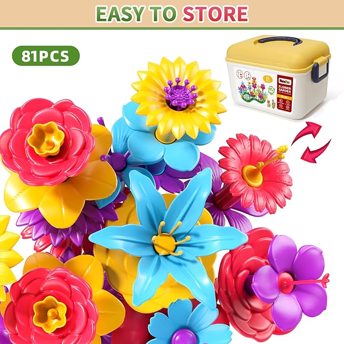 Girl Toys for 3 4 5 6 Year Old Girls Birthday Gift, Flower Garden Building Toys Set for Girls Toddlers Kids Ages 3-5, Building Educational Stem Toys