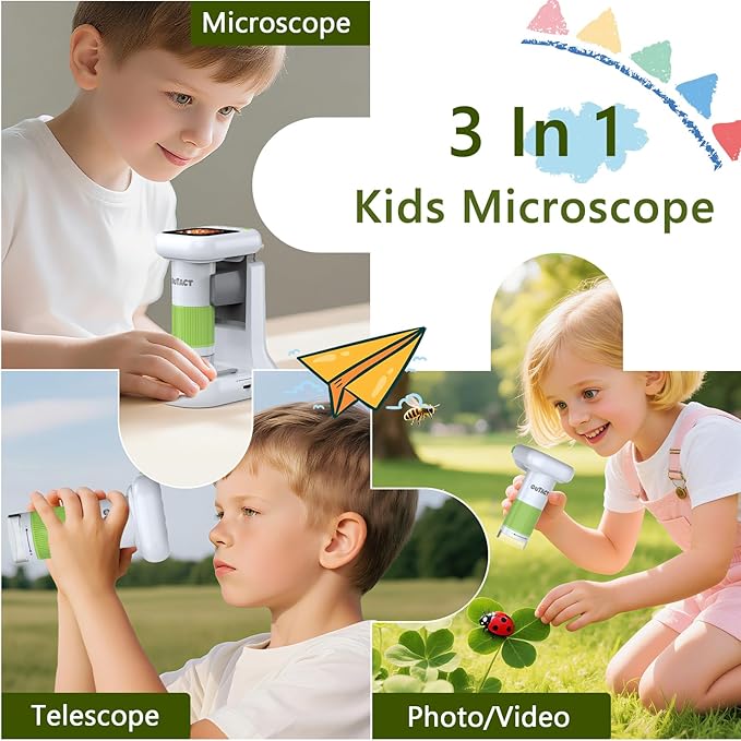 Microscope for Kids, 1000X 2 in 1 Desktop & Handheld Digital Microscope, 1080P 2.4' HD Portable Photo Video Function 8 LED Light 8G SD Card 6 Slides Christmas Birthday Gifts for Kids