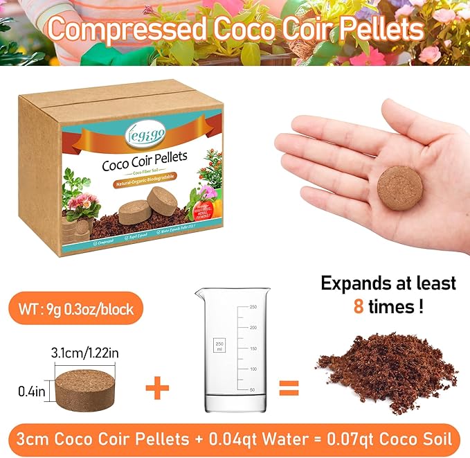 Legigo 100 PCS 30mm Coco Coir Pellets Potting Soil Mix- Compressed Coconut Coir Discs Seed Starting Soil Pellets, Coco Peat Soil Pods for Indoor & Outdoor Plants, Gardening Herbs Bonsai and Vegetables