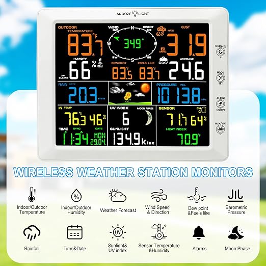 Urageuxy WiFi Weather Station with 8.3 inch Color Display – Wireless Outdoor Sensor Measures Rain Gauge, Wind Speed/Direction, Temperature, Humidity, UV, Forecasts, Barometer
