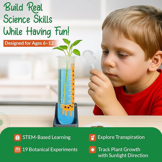 STEM Plant Growing Kit for Kids Ages 8–12 | 19 Hands-On Science Experiments | Learn Transpiration, Hydroponics & More | Use Seeds from Your Kitchen | Educational Gift for Home & School Projects