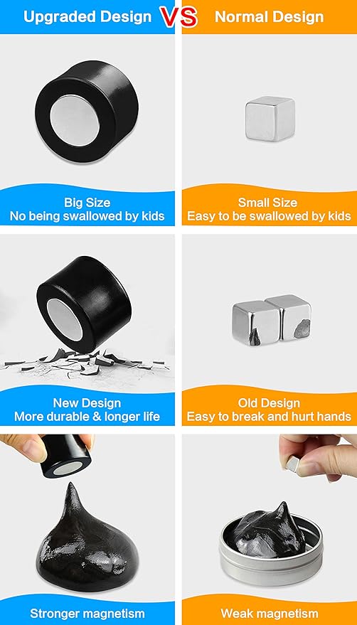 Magnetic Slime Putty, Magnetic Space Putty Slime with Upgraded Magnet Toys for Kids Adults, Fidget Toy Stress Reliever Puddy for Christmas Stocking Stuffers Birthday Gifts(2 Pack,Black&Silver)