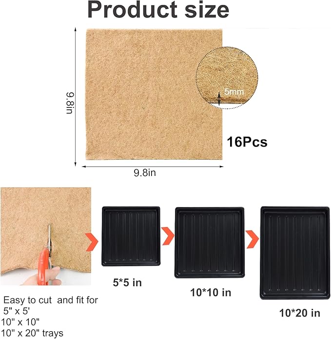 16 PCS Microgreen Mats, 10" X 10" Plant Grow Mat Hydroponic Grow Pads Microgreens Sprouting Mats Microgreens Kit for 1020 Germination Trays Wheatgrass Sprouts