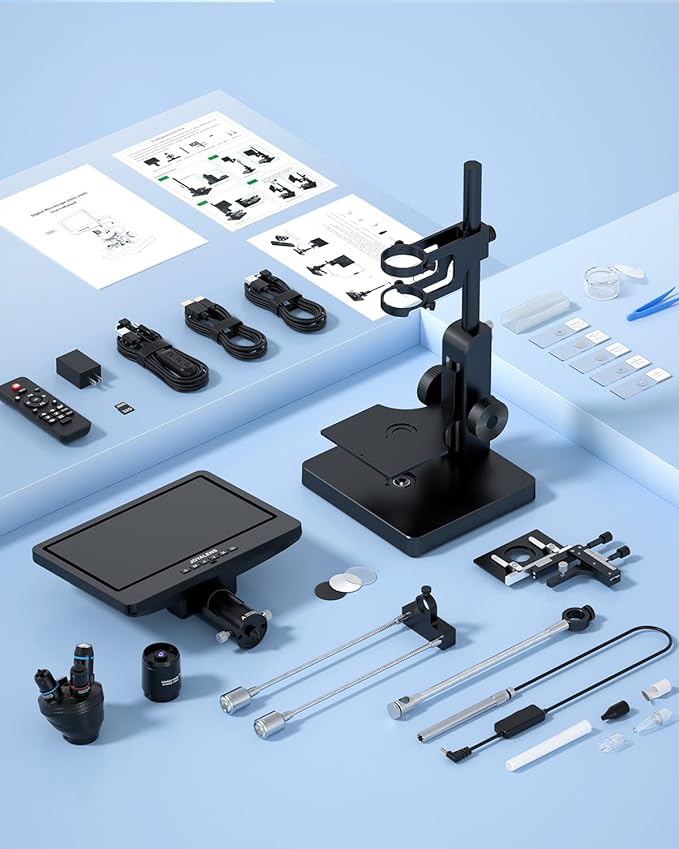 JL269S 5 Lens 10.1'' HDMI Digital Microscope 5000X with Endoscope, 24MP Biological Microscope for Adults Kids Home Lab, Coin Microscopes Full View for Error Coins, Windows PC Compatible, 32GB