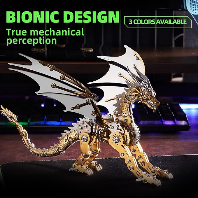 OreilleStar 3D Metal Dragon Puzzle, Mechanical Model Building Kit, Green and Red Assembly Puzzle for Adults Gift (Gold Dragon)
