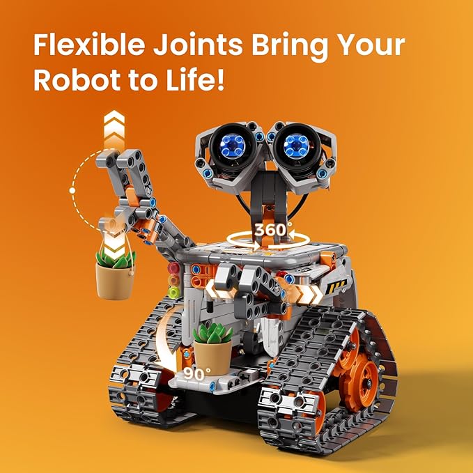 Sillbird Robot Building Kit with Remote Control Christmas STEM Gifts for Kids Boys Age 8-12, Coding Technic Robotics Toy for Birthday - Buildable 5in1 Models with 488 Pieces - Orange
