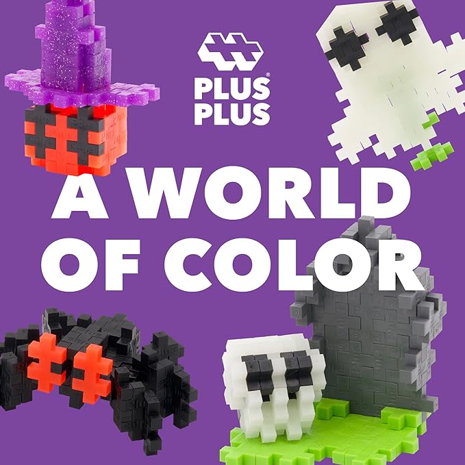 PLUS PLUS 240 Piece Interlocking Building Blocks for Kids, Open Ended Connecting Toys, Stem Bin Classroom Mini Manipulatives - Spooky Mix Play Tube
