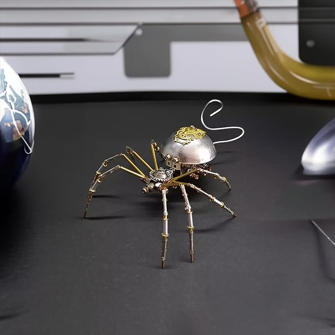 Steampunk Metal Insect Bug Mechanical Sculpture Insect 3D Metal Puzzle Spider Model Handmade for Man Entomology Learning,Gifts for Birthday(Long-Tailed Spider)