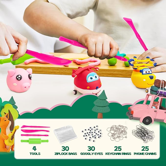 Chico Land Clay Kit - 48 Colors Air Dry Clay, Gift for Boys & Girls Age 4+ Year Old, DIY Model Modeling kit for Kids, with Sculpting Tools, Decoration Accessories, Kids Art Crafts