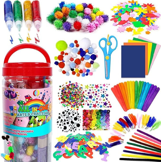 FUNZBO Arts and Crafts Supplies for Kids - Craft Kit with Glitter Glue Stick, Pipe Cleaners Pom Poms Craft Tools, DIY School Supplies Kit, Girls Toys, Christmas Birathday Gifts for Girls Boys Age 4+