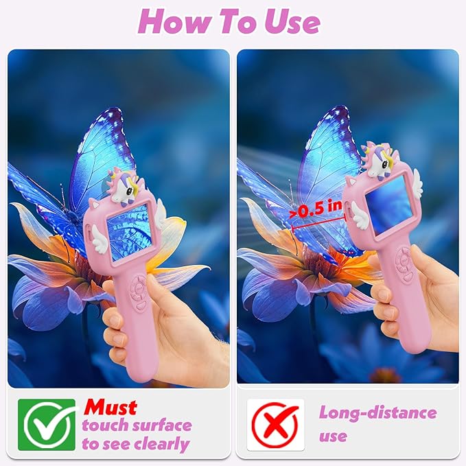 Microscope for Kids Gifts Toys Science, Mini Handheld Digital Pocket Microscope Requiring Direct Surface Contact, Educational STEM Toy for Boys Girls Ages 8–12, Christmas Birthday Gift Idea