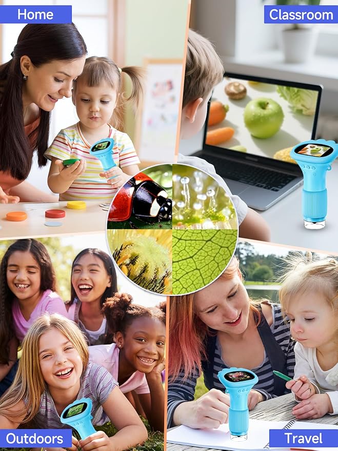 Microscope for Kids, 1000X Handheld Digital Miniscope with 2.0" Screen, Portable Pocket Microscope Education Toys Christmas Gifts for Age 3 4 5 6 7 8 9 10 Girls Boys